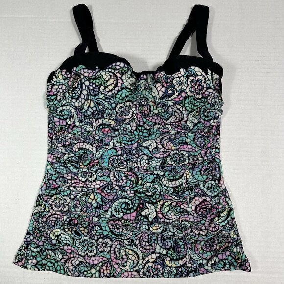 PROFILE by GOTTEX Paisley Green Multicolor Underwire Bra Lined Tankini Top 34D - Picture 1 of 8